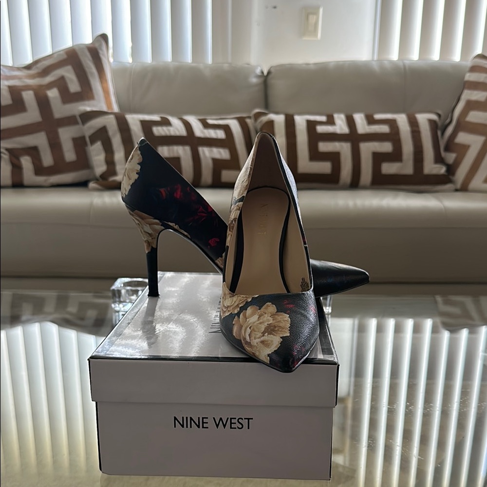 Nine West Black Floral Women's Heels